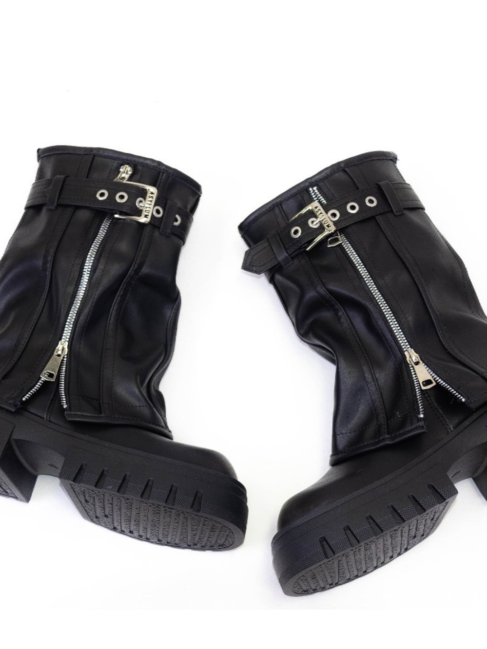 Black Chunky Platform Ankle Asylum Boots with Zipper & Buckle new In Box - Picture 3 of 5